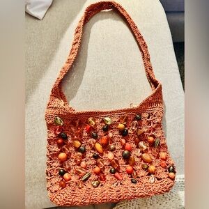 Cappelli Straworld Orange Jeweled Large Beads Shoulder or Handbag Purse 22 X 11”